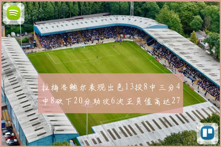 拉梅洛鲍尔表现出色13投8中三分4中8砍下20分助攻6次正负值高达27